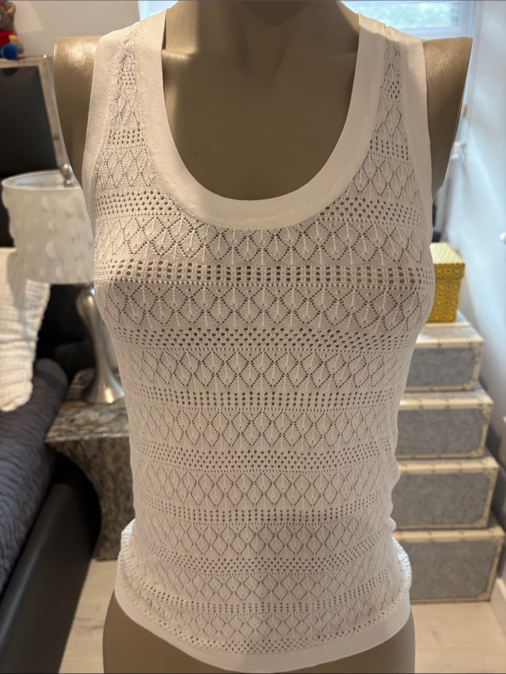 Zara White Crochet Knit Tank Top